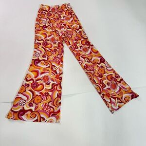 Derek Heart Pants Women Medium Abstract Floral Pattern Mid-Rise Flare 70s hippie